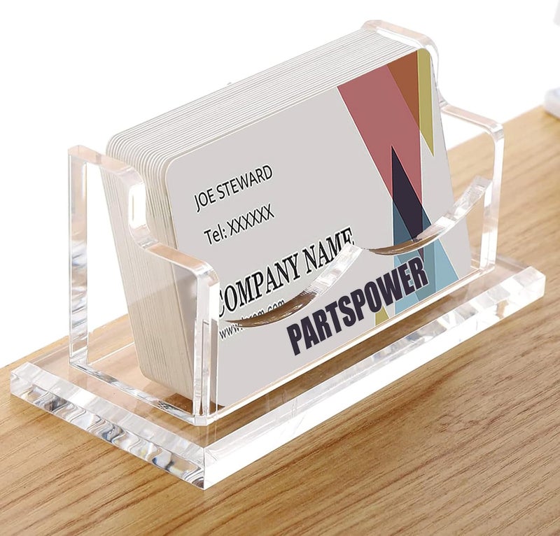 PARTSPOWER Acrylic Business Card Holder for Desk, Horizontal Clear Business Name Card Display Stand, Desk Accessory Business Name Card Organizer (Horizontal, 1-Slot) - Image 1